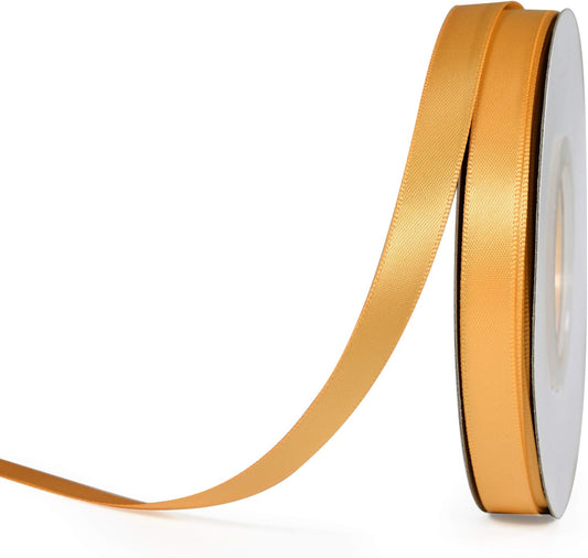 YAMA Gold Double Faced Satin Ribbon 3/8 Inch 25 Yards Thin Gold Fabric Ribbon for Gift Wrapping Crafts Bows Wedding Party Christmas Decoration