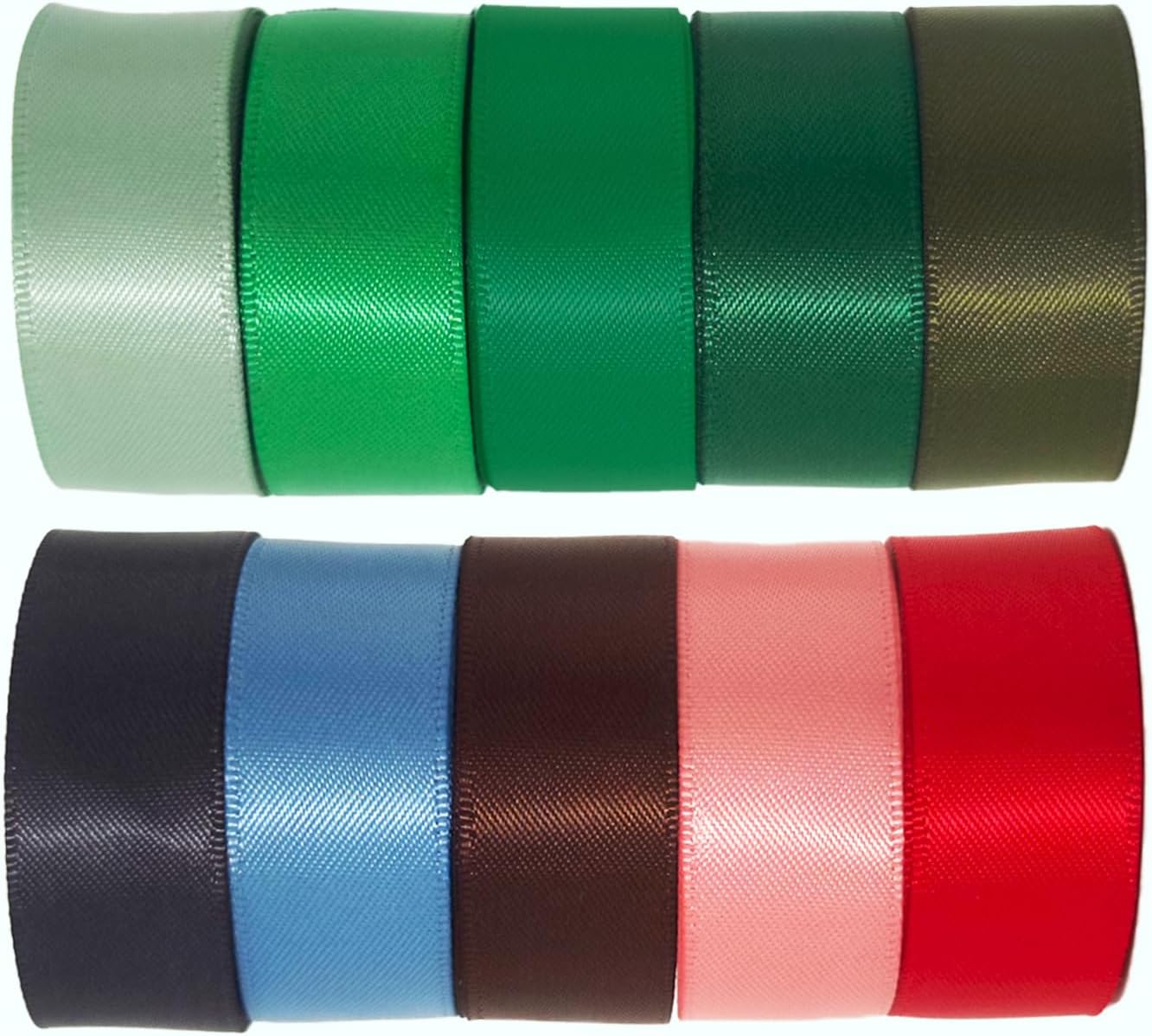 1-1/2 Inch Double Faced Satin Ribbon Set, 50 Yards Pack, Into The Forest-10 Colored Green Ribbon Bulk for Gift Wrapping, Crafts, Flower Bouquet, Eco Environment, Earthy Day, Forest Wedding
