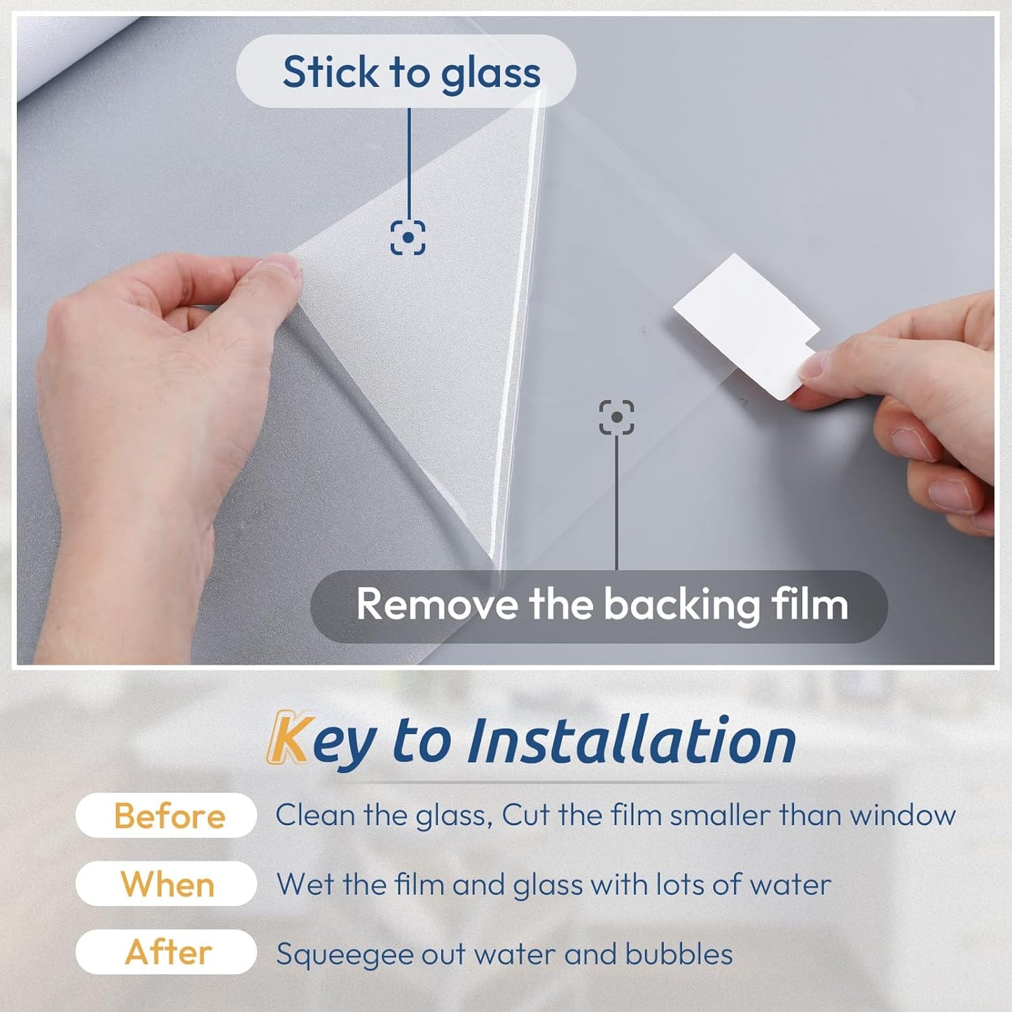 rabbitgoo Window Privacy Film, Frosted Glass Window Clings, Static Cling UV Heat Blocking Door Stickers for Home Bathroom, Removable Indoor Decal Coverings Day and Night, Pure, 11.8 x 118.1 Inches