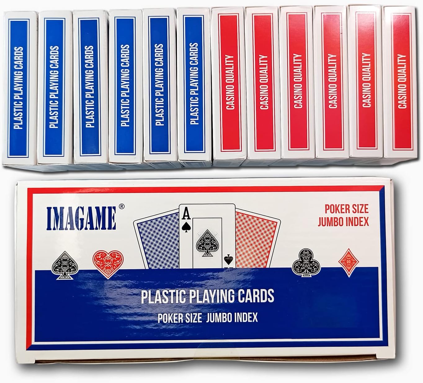 Plastic Playing Cards, Poker Size, Excellent Quality, Jumbo Index, Waterproof & Washable, Perfect for Texas Hold’em Poker, 6 Blue Deck & 6 Red Deck