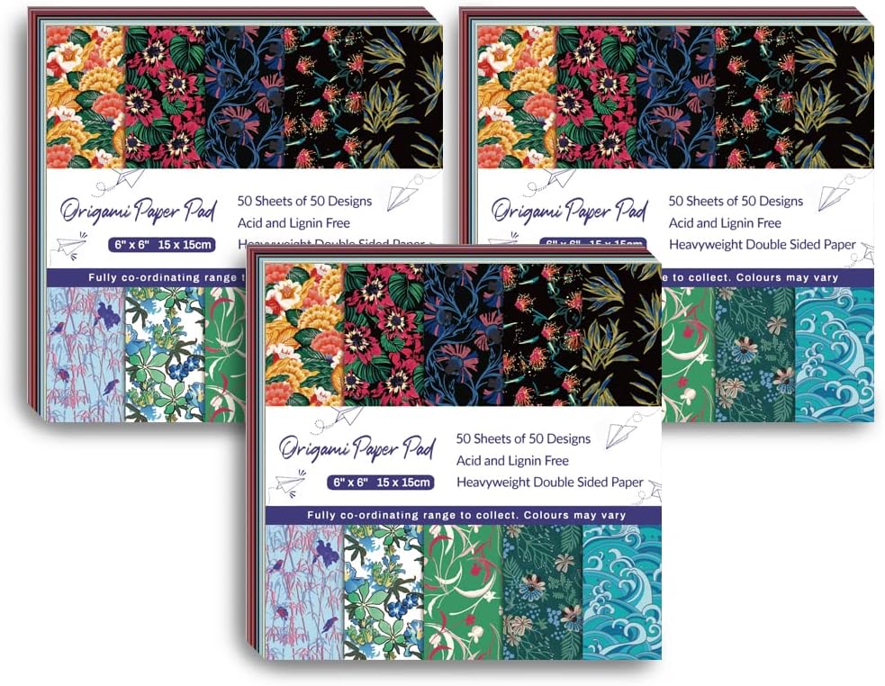 Origami 6x6 Paper Kit 150 Sheets 50 Vivid Colors Double Sided Same Printed Traditional Patterns Square for Arts Crafts Projects Japan traditional Chiyo Japanese Chiyogami
