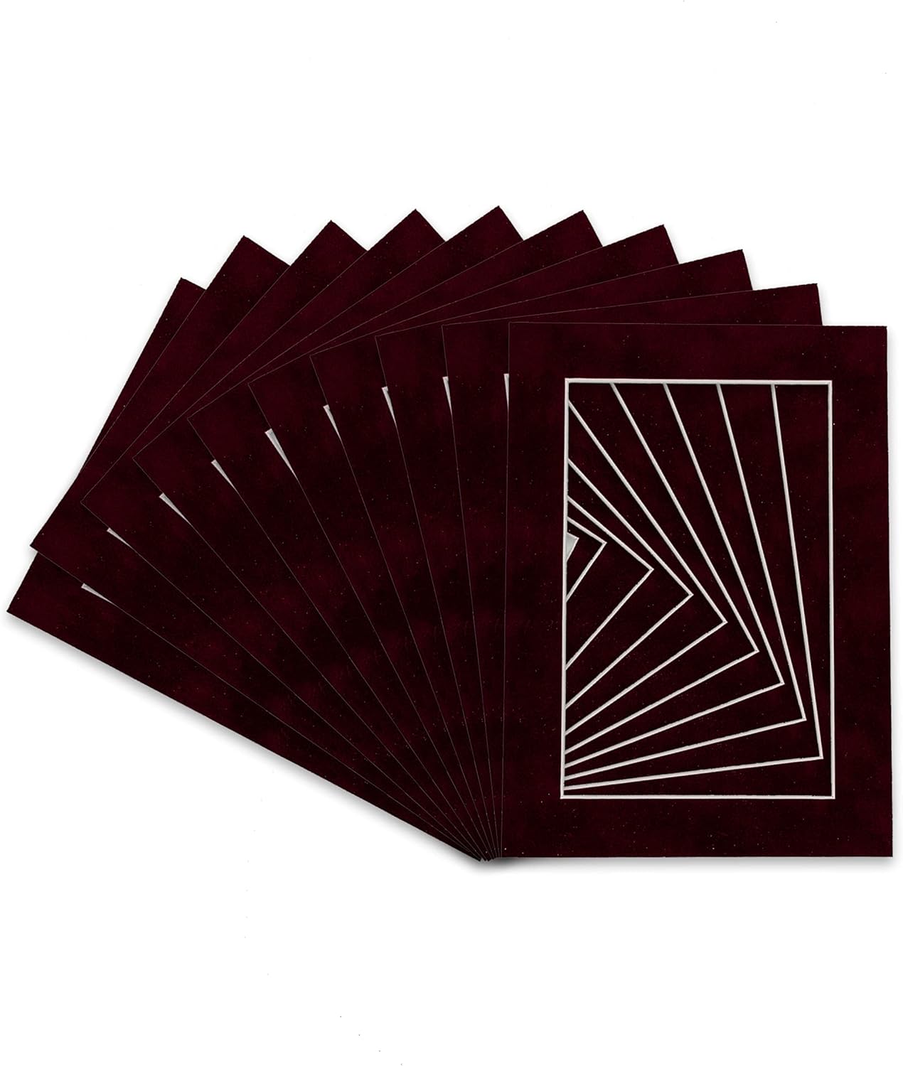 Pack of 25 Acid Free 8.5x11 Mats Bevel Cut for 7x9 Photos - Dark Red Suede Precut Matboards With Backing Boards and Clear Photo Mat Bags For Pictures, Photos, Framing - 4-ply Thickness