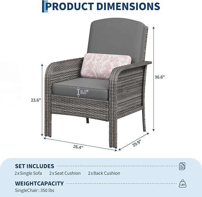 GAOMON 2-Piece Outdoor Patio Furniture Set, Rattan Lounge Chairs - Image 3