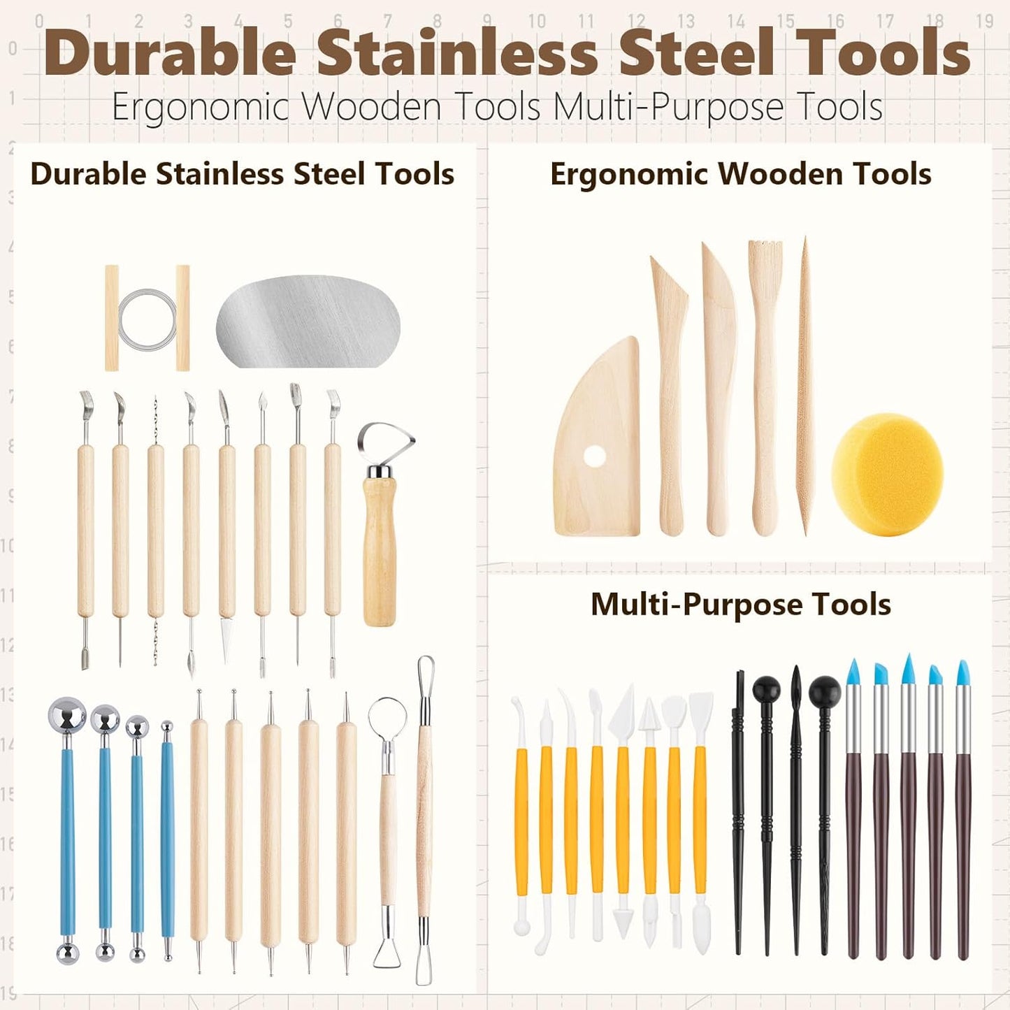 UUSYCUN 48PCS Pottery Tools for Sculpting, Clay Tool Kit for Carving, Modeling Ceramics, Pottery Kiln, Polymer Clay Tools for Trimming, Beginners, Pros, Adults, Supplies