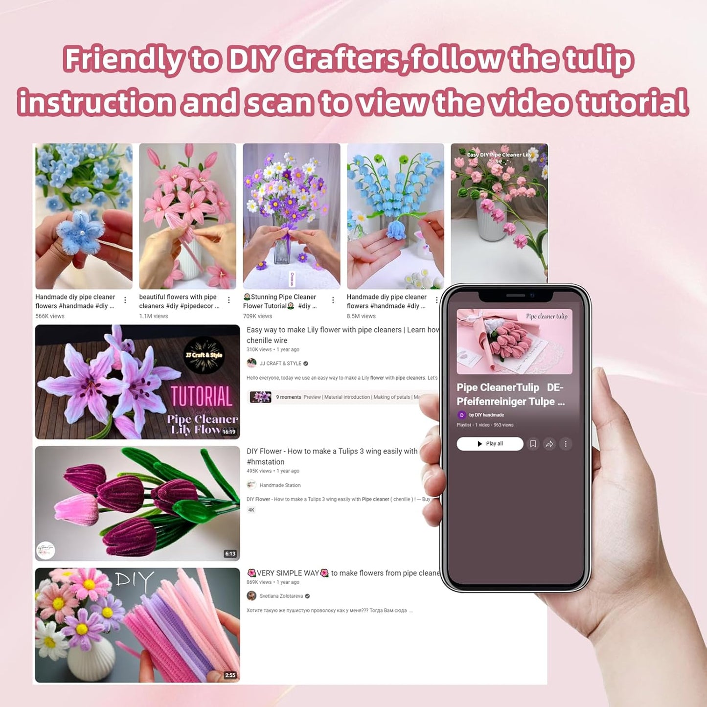 400 Pcs Thick Pipe Cleaners Craft,4 Assorted Colors Pipe Cleaners Bulk,Chenille Stems for DIY Art Project,Pipe Cleaner Flowers Kit(Pink)