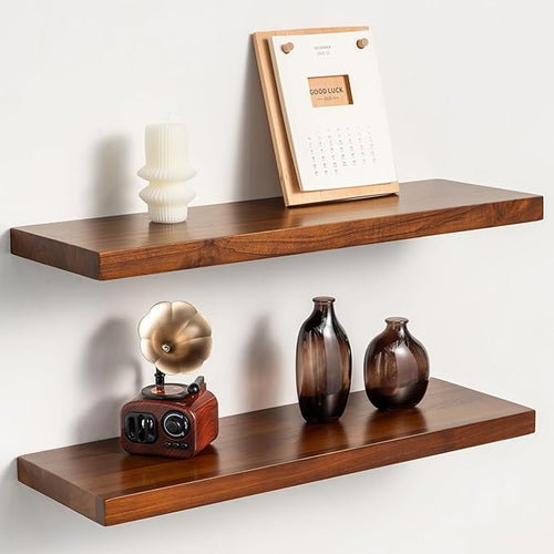 24 Inch Teak Floating Shelves Set of 2 by Unknown