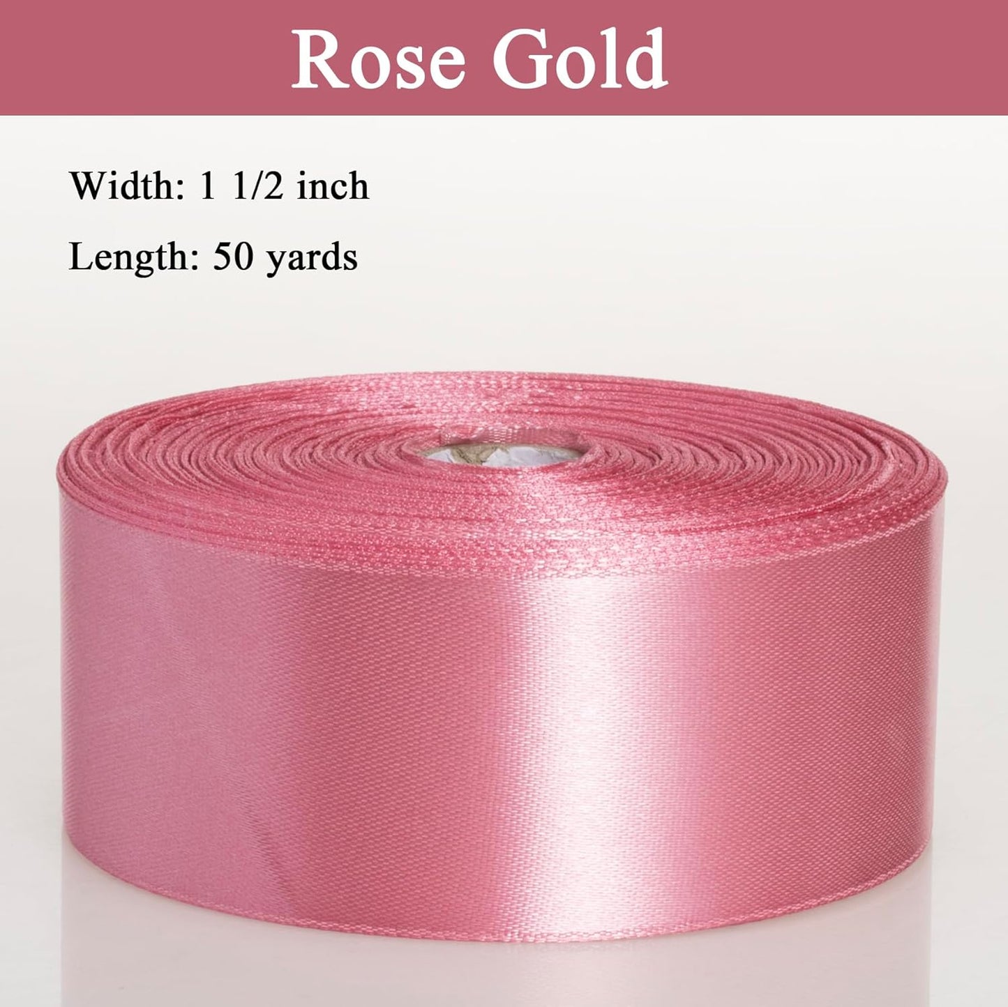 1 1/2 Inch Rose Gold Solid Satin Ribbon, 50 Yards Craft Fabric Ribbon for Gift Wrapping Floral Bouquets Wedding Party Decoration
