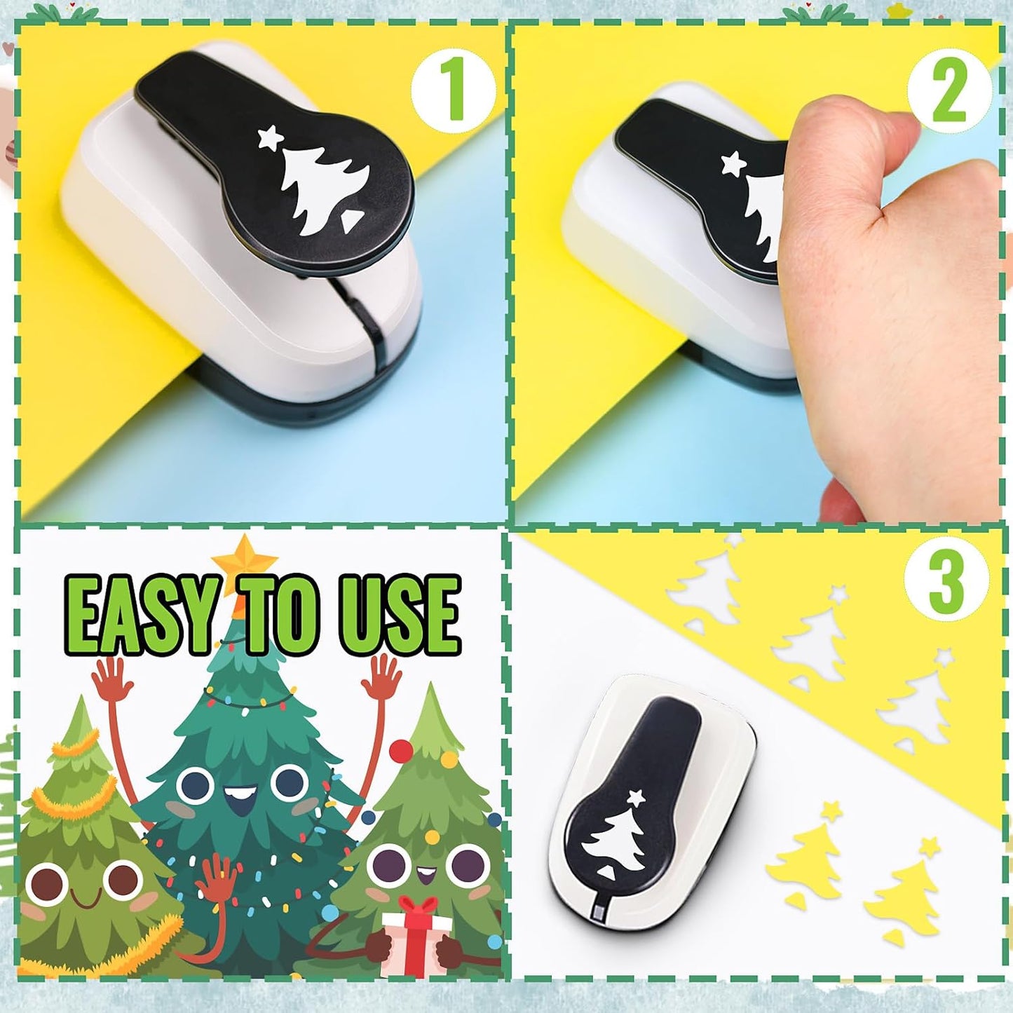 Christmas Punch, 1 inch Paper Punch for Christmas, Shape Hole Punches, Christmas Tree Punches for Paper Crafting, Pine Tree Puncher Lever Action Crafts Punch, Xmas Hole Punch for Scrapbooking DIY Arts