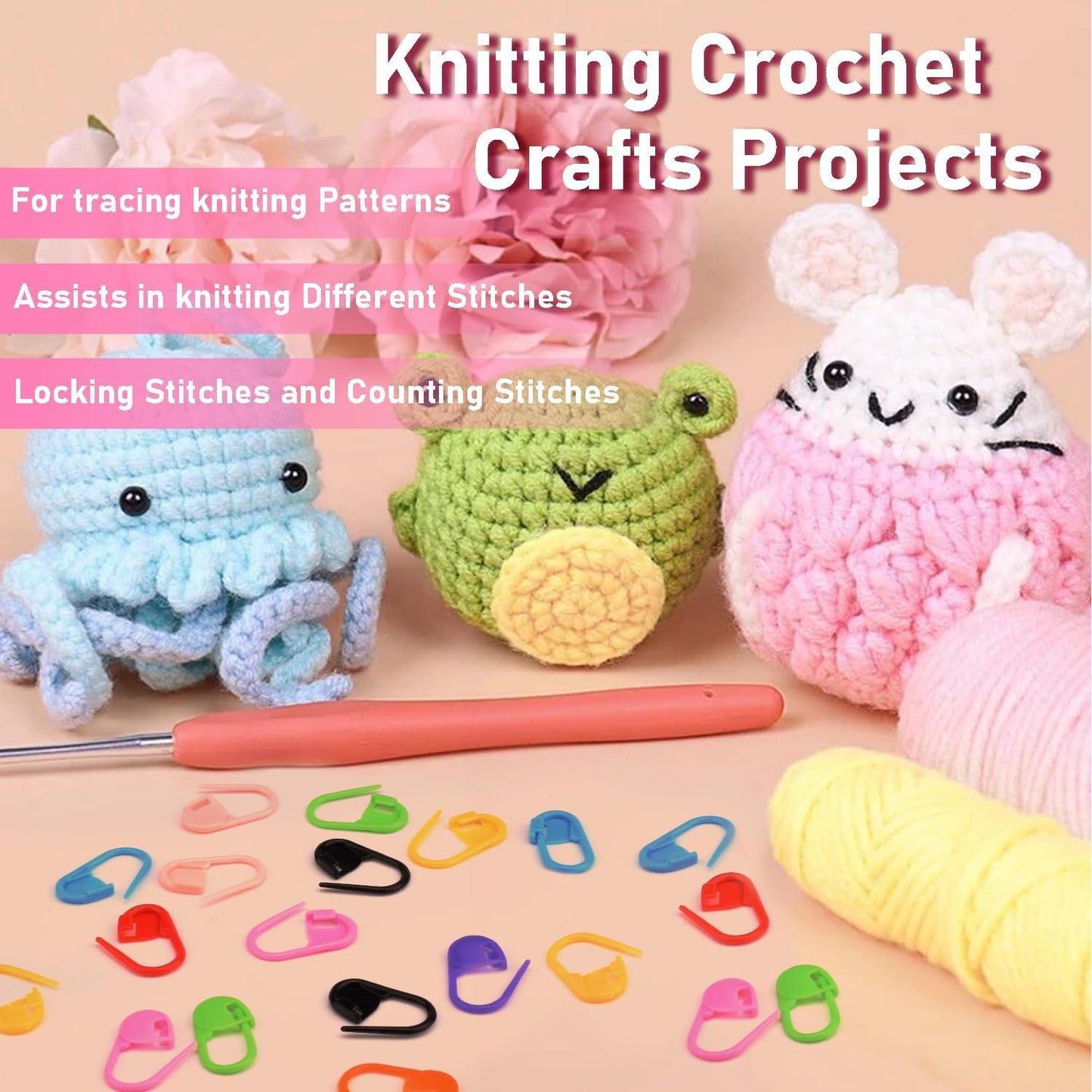 150 PCS Plastic Knitting Stitch Markers for Crocheting, Crochet Stitch Marker for Yarn Crafts Knitting Weaving Locking Plastic Safety Pins Crochet Supplies Accessories, White