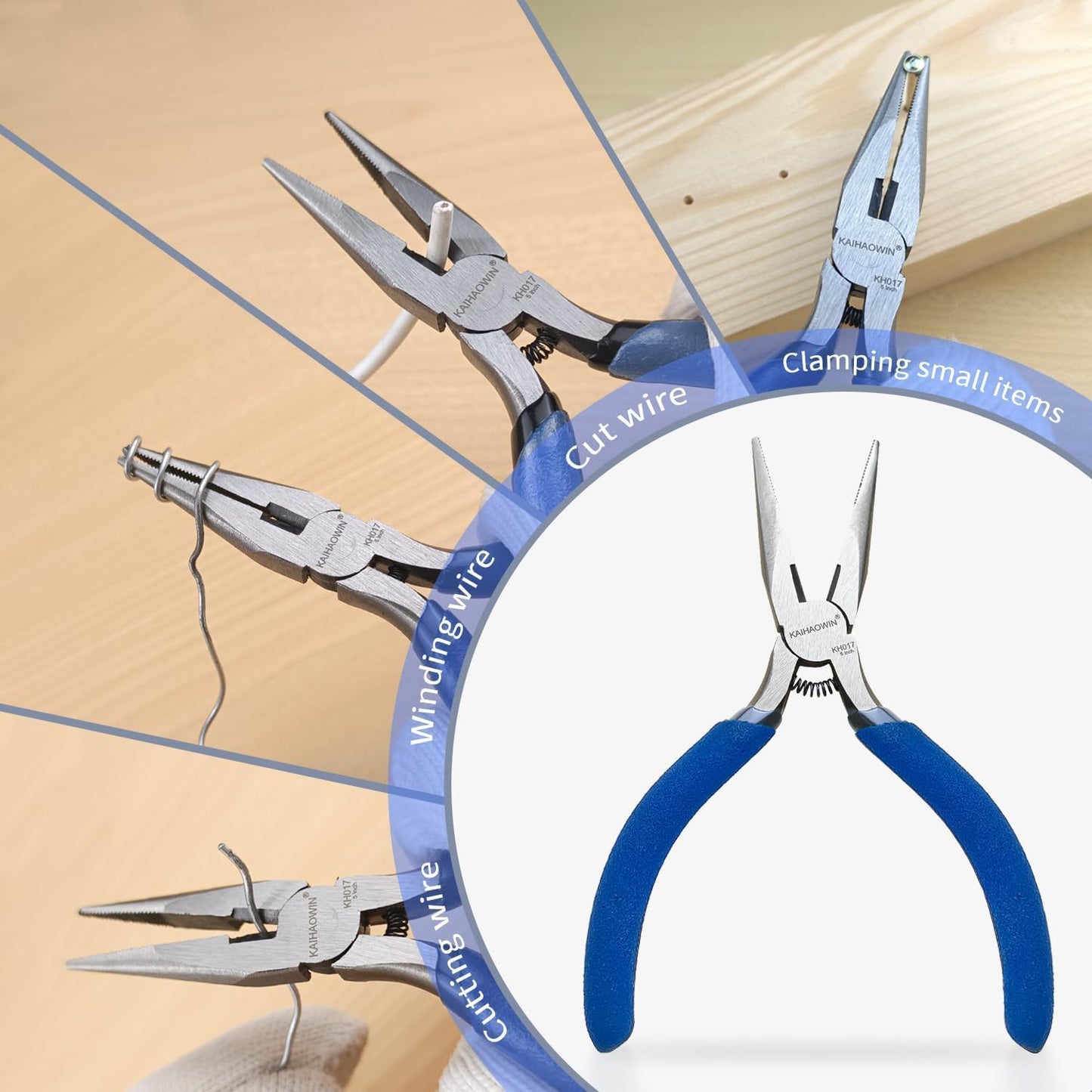 Mini Needle Nose Pliers 5"-2 Pack KAIHAOWIN Small Long Nose Pliers with Wire Cutters, Spring Loaded Thin Needle Nose Pliers, Precision Pliers Set for Crafts/Jewelry Making/Tiny Project