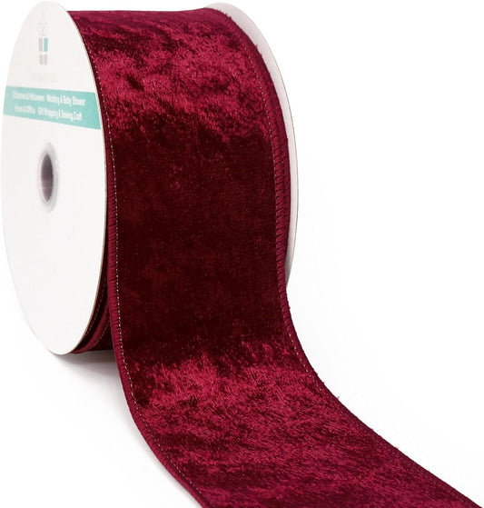 Wine (Burgundy) Velvet Ribbon 2.5 Inch x 10 Yards for Christmas Tree Topper Home Decoration Wreath Gift Wrapping DIY Craft