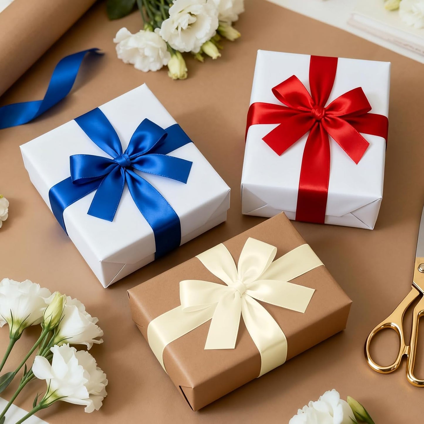 1-1/2 Inch 100 Yards Satin Ribbon Ivory, Solid Color Fabric Ribbon for Gift Wrapping, Wedding, Polyester Gift Ribbon for Birthday Party Decoration, Craft, Hair, Floral, Sewing