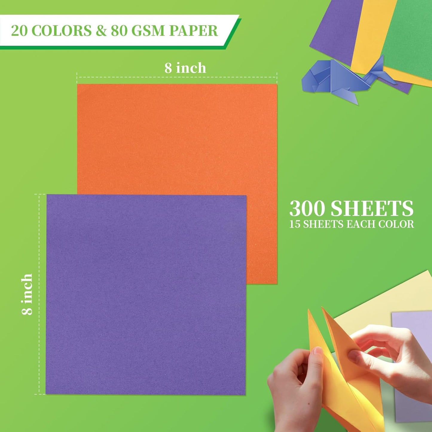 Granhoolm 300 Sheets Origami Paper,20 Colors Origami Paper 8x8,Double Sided Color Oragami Papers for Paper Artists,Craft Enthusiasts,Kids DIY School Arts Crafts
