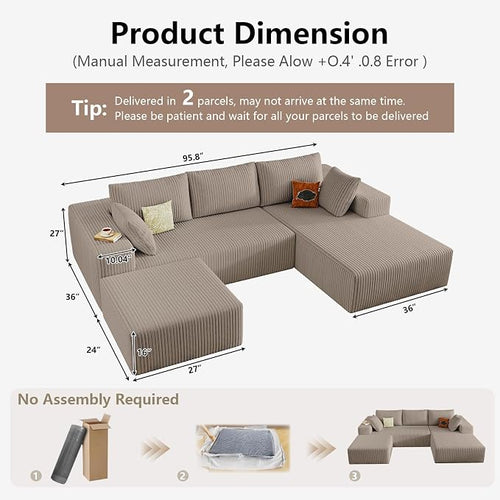 95" Cloud Sectional Couch U-Shaped Chaise - Image 2