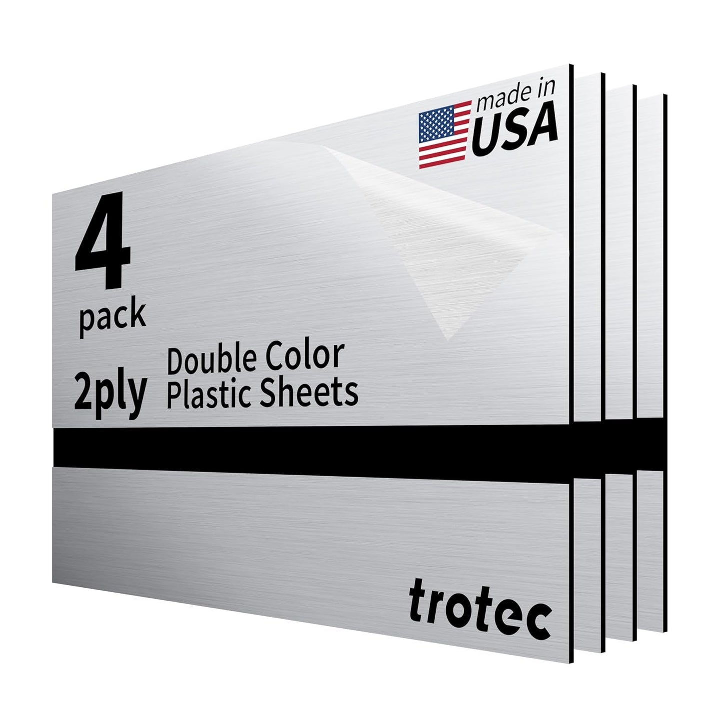 Trotec | Metallic Looking Acrylic Sheet | 12"x20"x1/32, 4 Pcs | Brushed Aluminum/Black | Metallic Finish - Scratch Resistant for Laser Engraving & Cutting,Printing,Glowforge,Name Plate | USA Made
