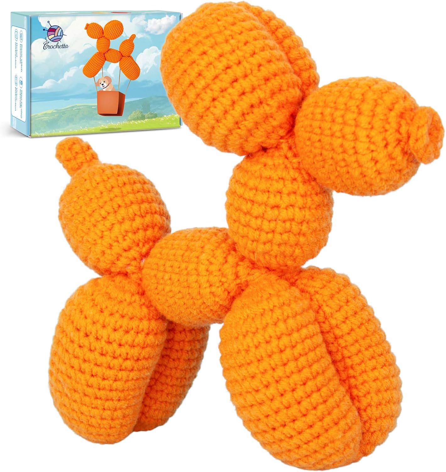 Crochetta Crochet Kit for Beginners, Crochet Kit w Step-by-Step Video Tutorials, Crochet Starter Kit Learn to Crochet Kits for Adults Kids Beginners, Vibrant Orange Balloon Dog (40%+ Yarn Content)