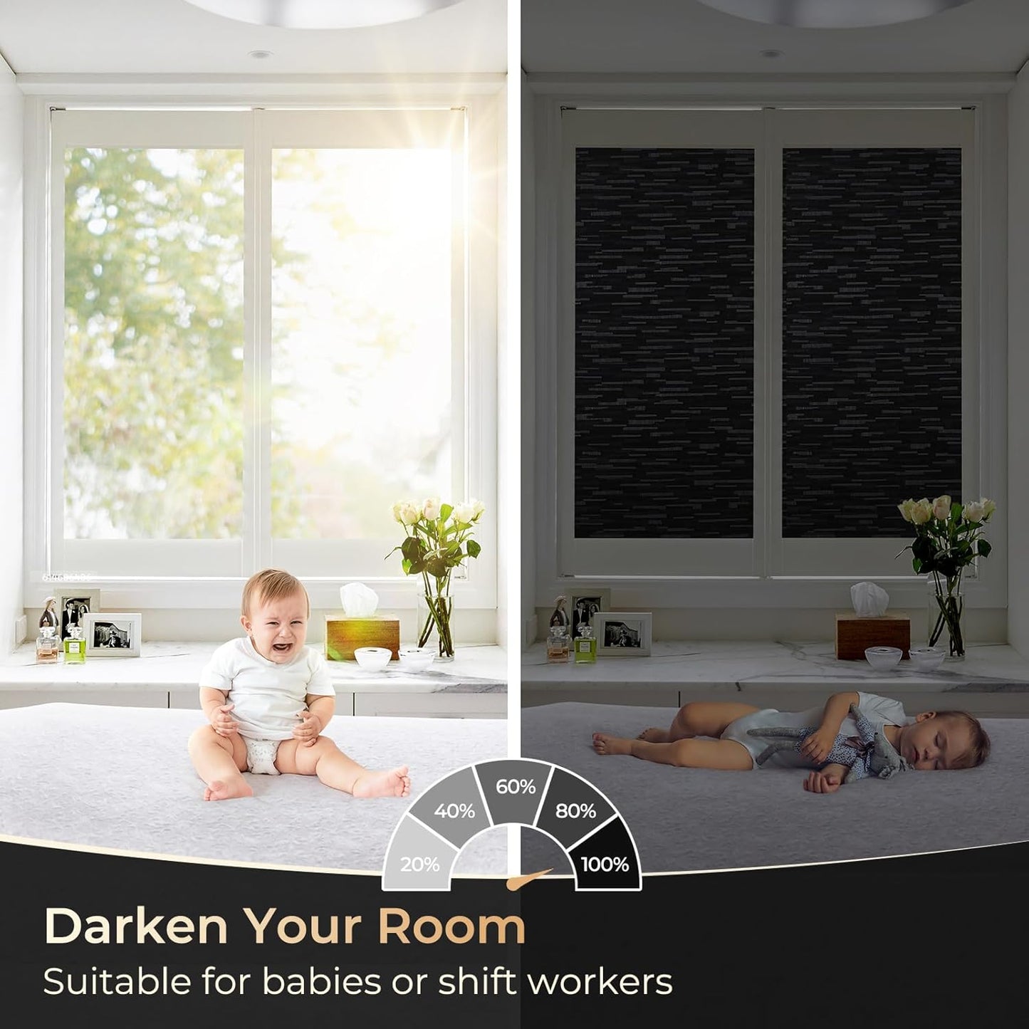 rabbitgoo Blackout Window Film, Sun Blocking Privacy Film for Room Darkening, Removable Black Out Vinyl Cover Tint for Home Day Sleep, Anti-UV Frosted Glass Clings, Black, 29.5 x 78.7 Inches