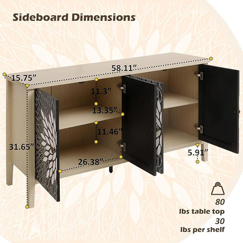 58" Carved Sideboard Buffet Cabinet - Image 2