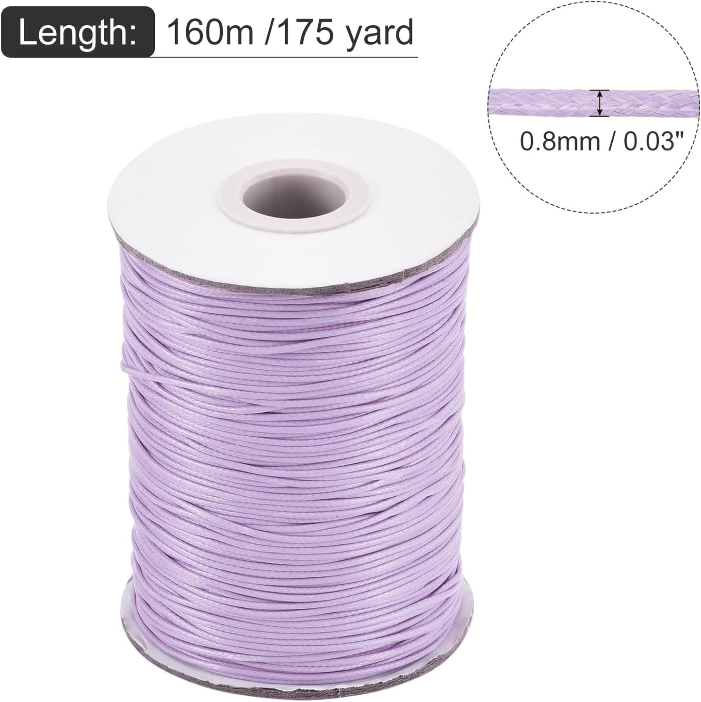MECCANIXITY Waxed Cord 0.8mm Waxed Polyester Cord 175 Yard Wax String for Bracelet Making,Necklaces, Beading,Jewelry Making and DIY Crafts(Light Purple)