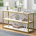 LVB White 3 Tier Console Table, Modern Faux Marble Gold Sofa Entryway Table by LVB