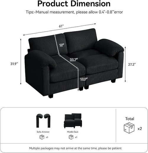 61'' Modular Loveseat Sofa, Extra Deep Seat Cloud Couch - Image 2