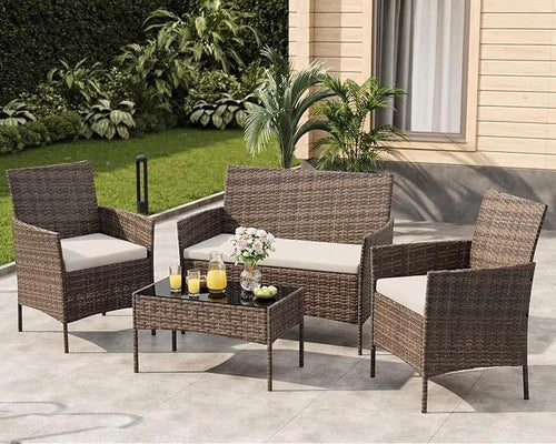 4-Piece Outdoor Furniture Set, PE Rattan Wicker Chairs by Unknown