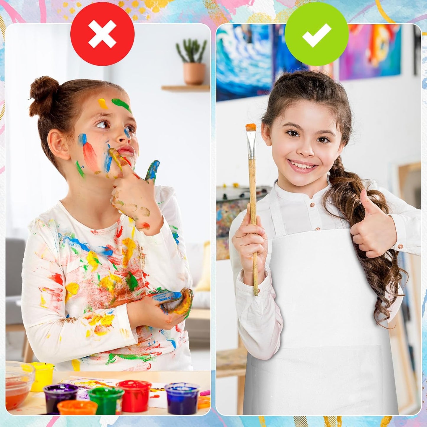 PLULON 12 Pcs Kids Apron Bulk Adjustable White Chef Apron with 2 Pockets Painting Aprons for Kids Cooking Baking Crafts (White)