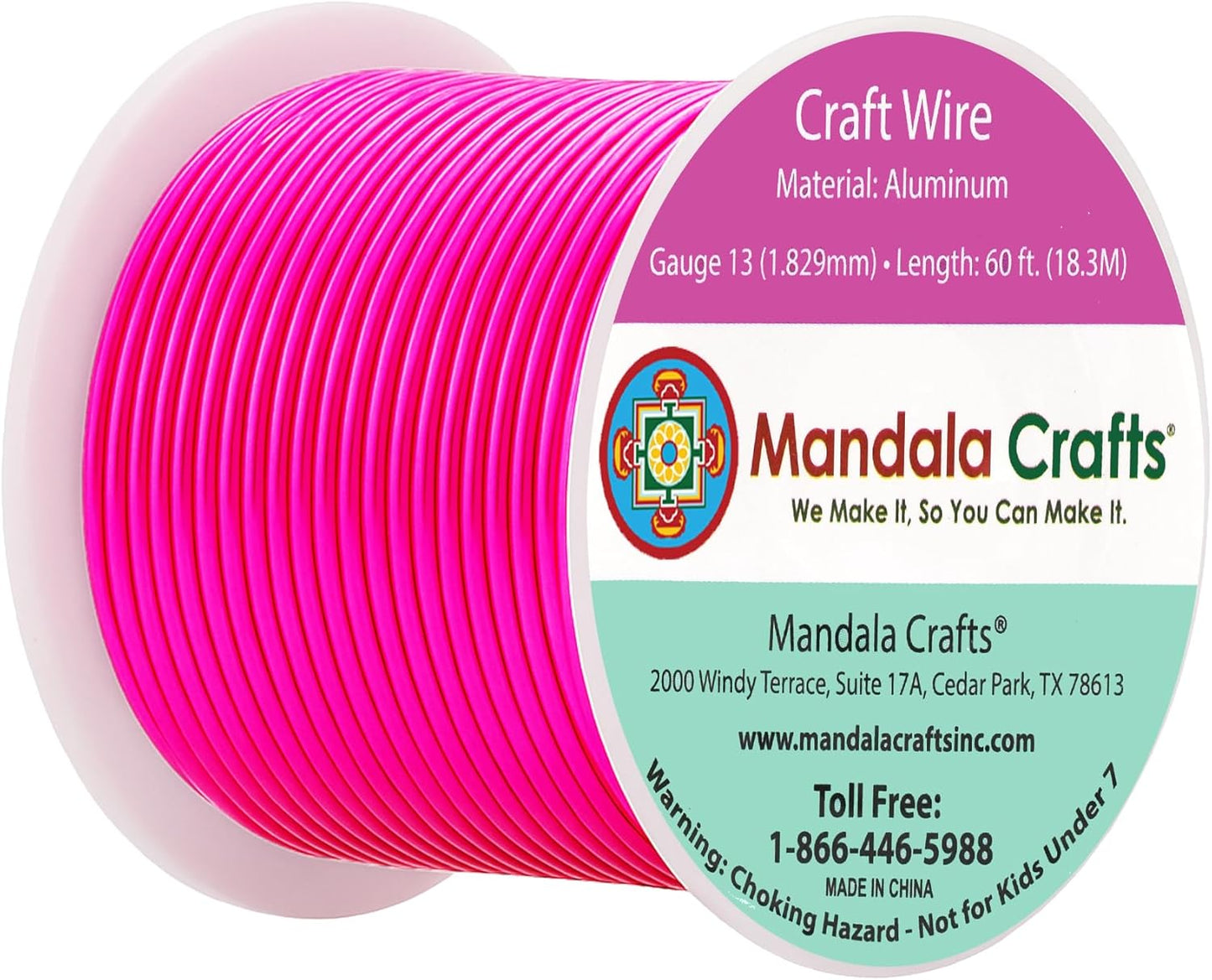 Mandala Crafts 13 Gauge Anodized Aluminum Craft Wire for Jewelry Making - 60 FT Colored Flexible Hot Pink Wire - Bendable for Bonsai Armature Crafting Sculpting