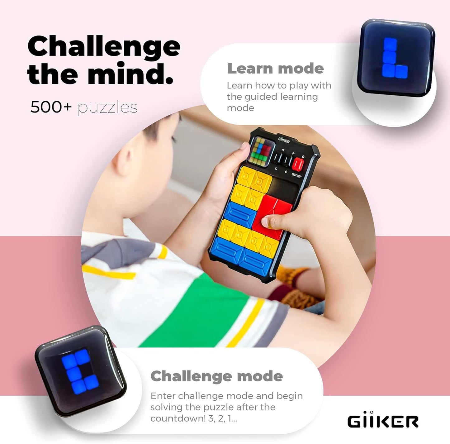 GiiKER Super Slide Puzzle Games, Original 500+ Challenges Brain Teaser Puzzle, Toys for Kids, Travel Games Birthday Gifts Easter Basket Stuffers for Boys Girls, Activities for Road Trips-Baby Pink