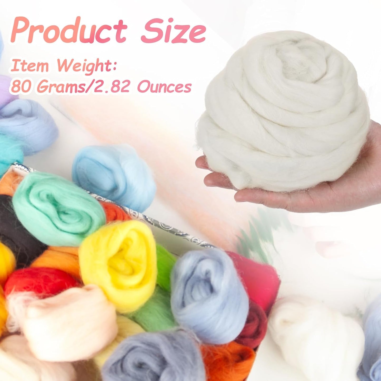 PATIKIL Wool Roving Yarn, 80G/2.82OZ Soft Felting Wool Pure Chunky Roving Yarn Bulk for Needle Felting Knitting Blanket Spinning Weaving DIY Craft, White