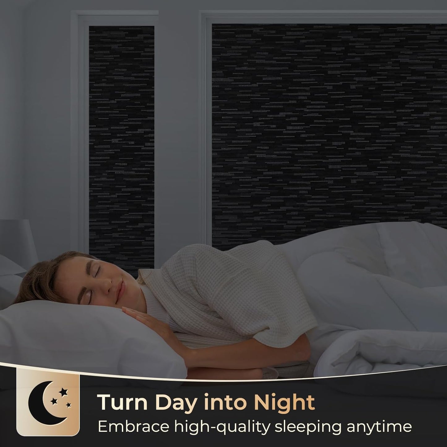 rabbitgoo Blackout Window Film, Sun Blocking Privacy Film for Room Darkening, Removable Black Out Vinyl Cover Tint for Home Day Sleep, Anti-UV Frosted Glass Clings, Black, 23.6 x 118.1 Inches