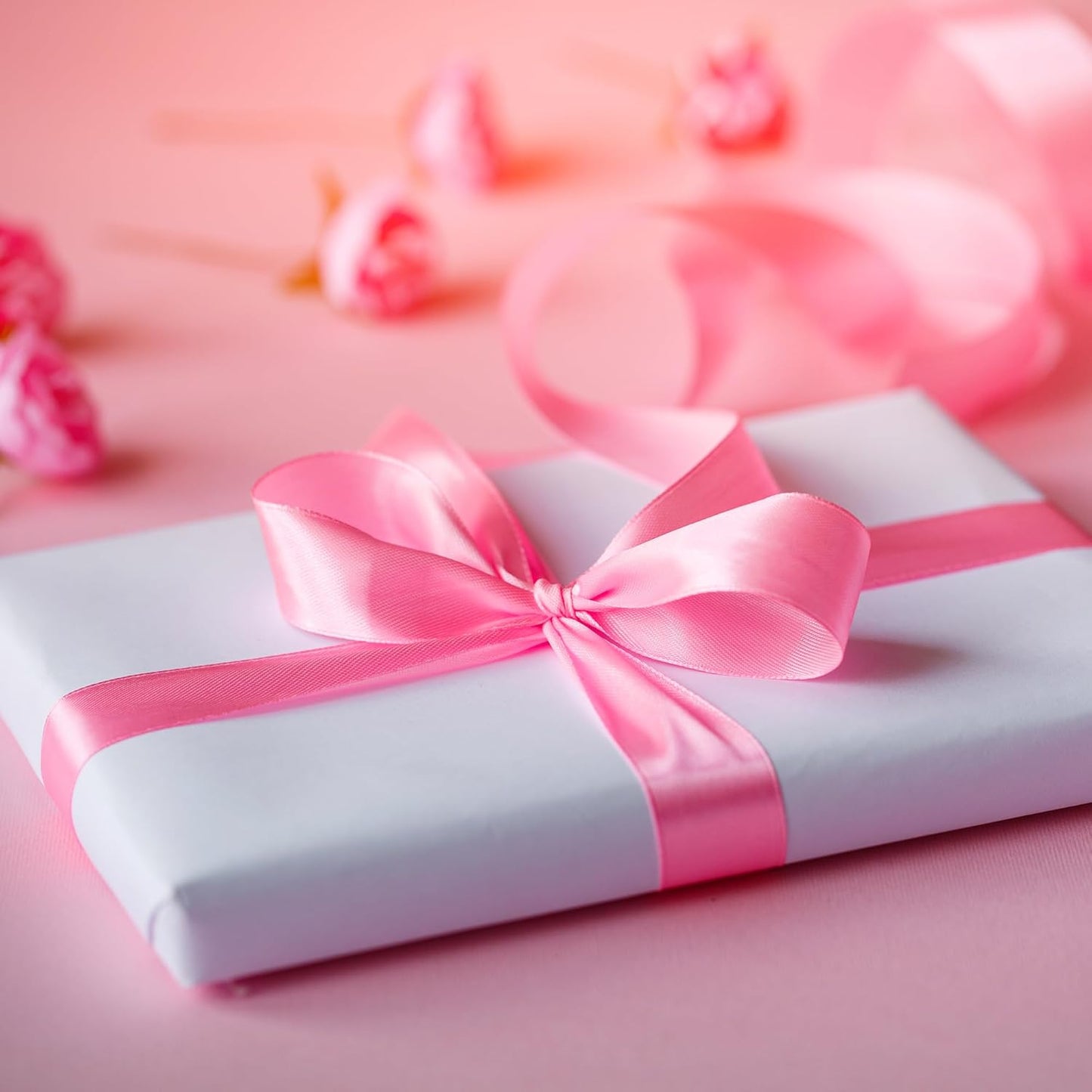 LIUYAXI Pink Double Faced Satin Ribbon, 3/8" X Continuous 100 Yards, Ribbons Perfect for Gift Wrapping Bows Bouquet Wedding Decor DIY Craft and More