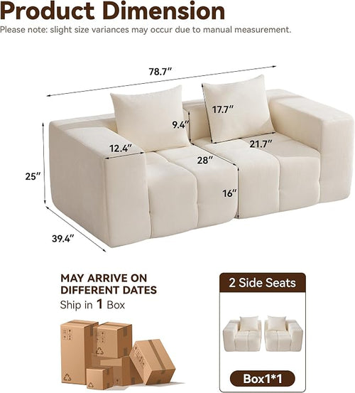 78.7" Loveseat Boneless Couch, Upholstered Cloud Love Seat - Image 2