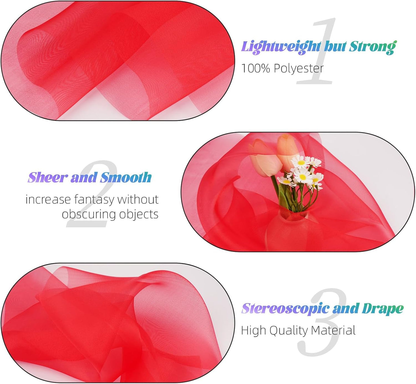 Crystal Organza Fabric Tulle 11 Inch by 50 Yards Sheer Tulle Rolls for DIY Craft Wedding Party Baby Shower Decor Gift Wrapping Party Supplies (Red)