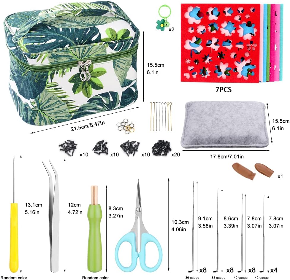 IMZAY Needle Felting Kit, Wool Roving 50 Colors Set with Exquisite Green Storage Bag, Needle Felting Starter Kit, Needle Felting Tools Kit, Wool Felt Tools for Felted Animal Needle Felting Supplies