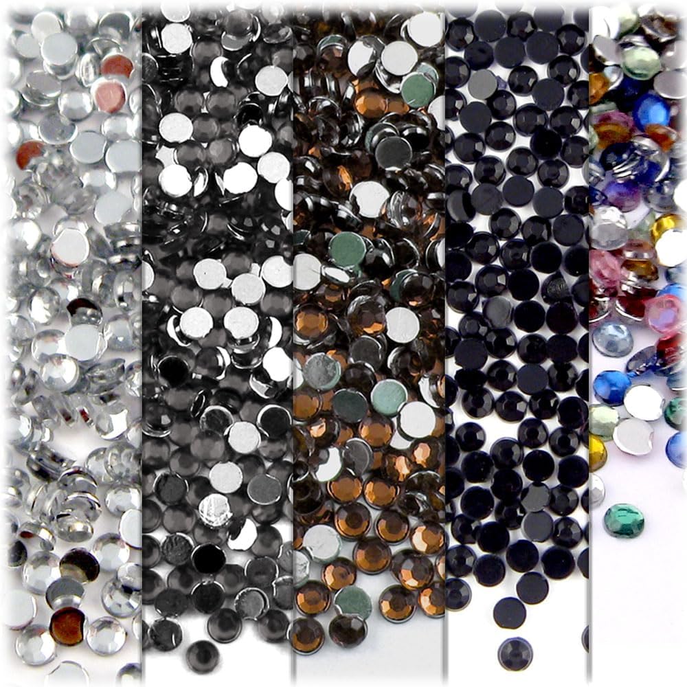 The Crafts Outlet 5-PK Set (7,200-Piece), Round 3mm Rhinestones, Flatback, Gray Tones