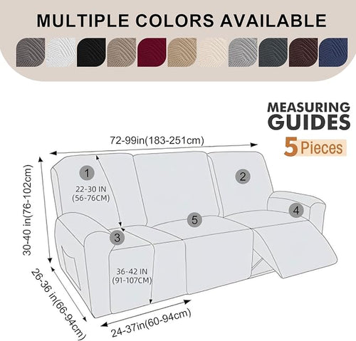 5-Piece Recliner Sofa Covers, Stretch Geometric Strokes Jacquard Recliner Sofa - Image 2