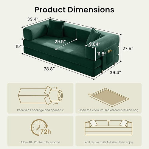 78.8" Convertible Sofa Bed, Corduroy Futon Couch - Image 2