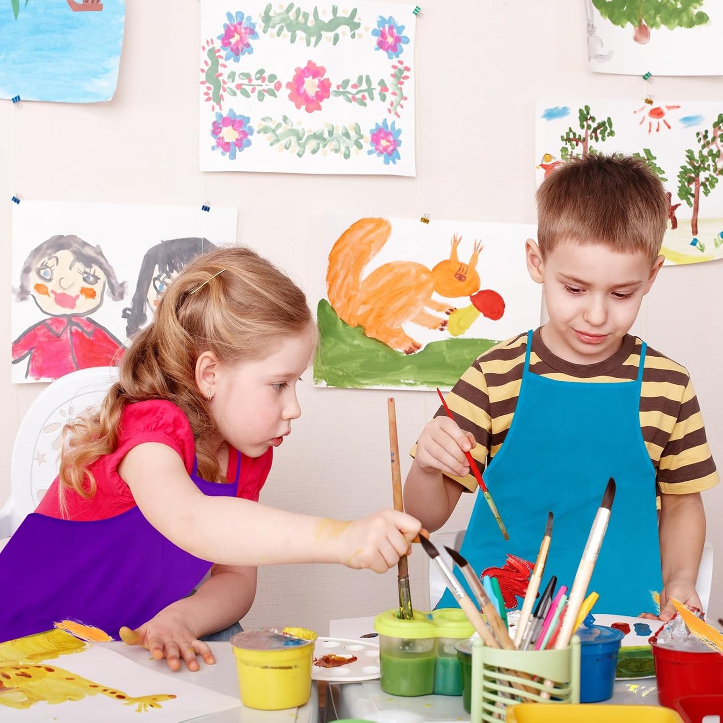 PLULON 30 Pcs Kids Apron Painting Aprons Kids Aprons for Painting Blue Art Smocks Bulk for Art Activity Craft Home Kitchen Classroom Party Supplies