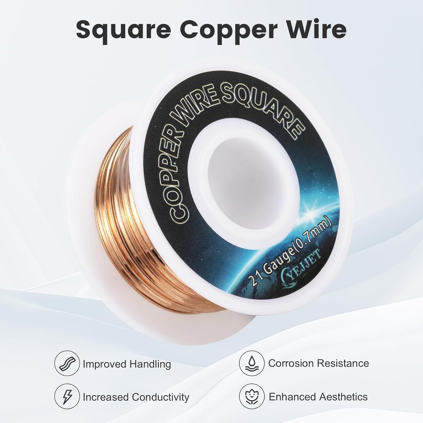 21 AWG Square Copper Wire - 0.72x0.72mm Ultra-Fine Jewelry Wire, 30ft - Delicate Crafting, Wire Weaving, and Miniature Projects