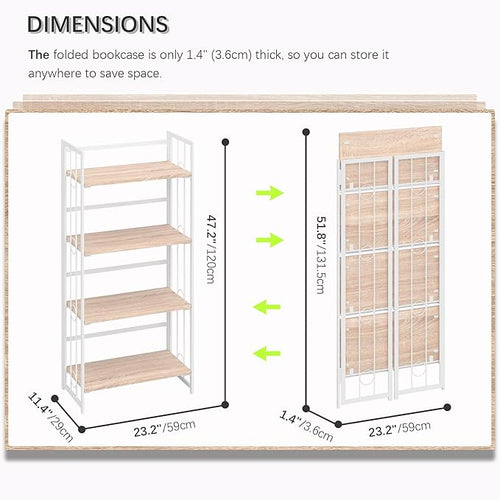 4NM No Assembly 4 Tiers Folding Bookshelf, 47.2" H Foldable Storage Shelves - Image 2