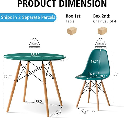 5-Piece Round Dining Table Set, Small 35.5" Kitchen Table Chairs Set of 4 Space - Image 2