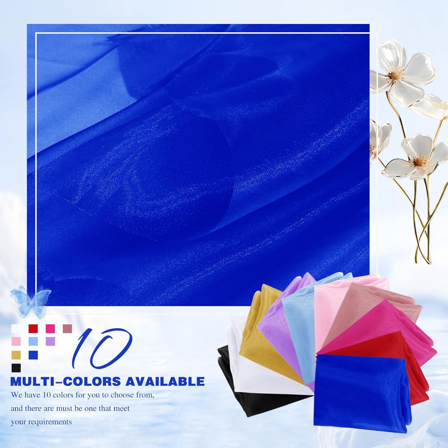 VACVELT Sheer Organza Fabric by The Yard, 60 Inch Wide Royal Blue Organza Fabric Bolt Bridal Sheer Tulle Fabric, Silk Organza Fabric Roll for Wedding Party Decorations Backdrop Curtain (2 Yards)