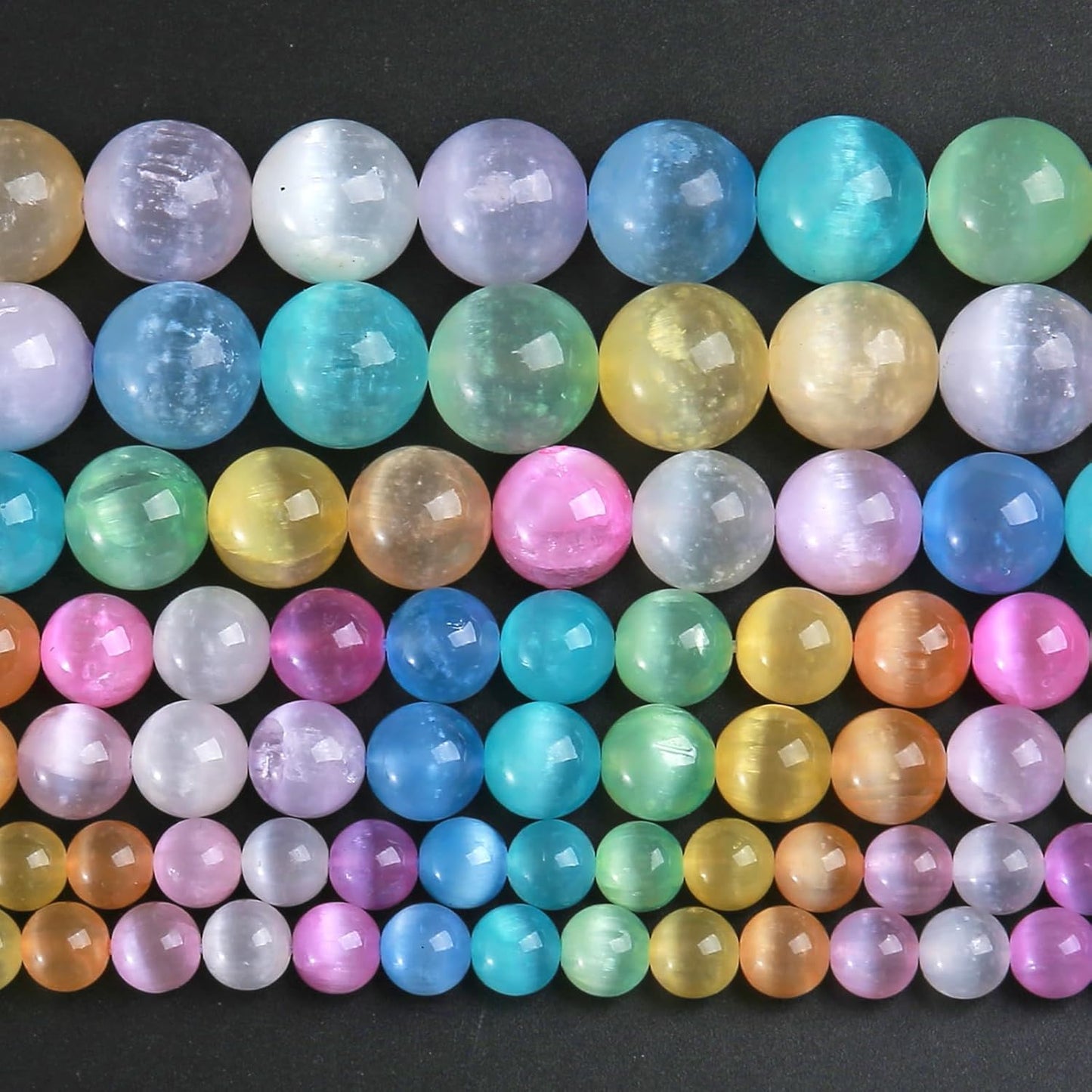 12MM 32pcs Mixed Color Selenite Gypsum Beads Natural Stone Round Loose Beads for Jewelry Making DIY Bracelet Necklace 1 Strands 15"