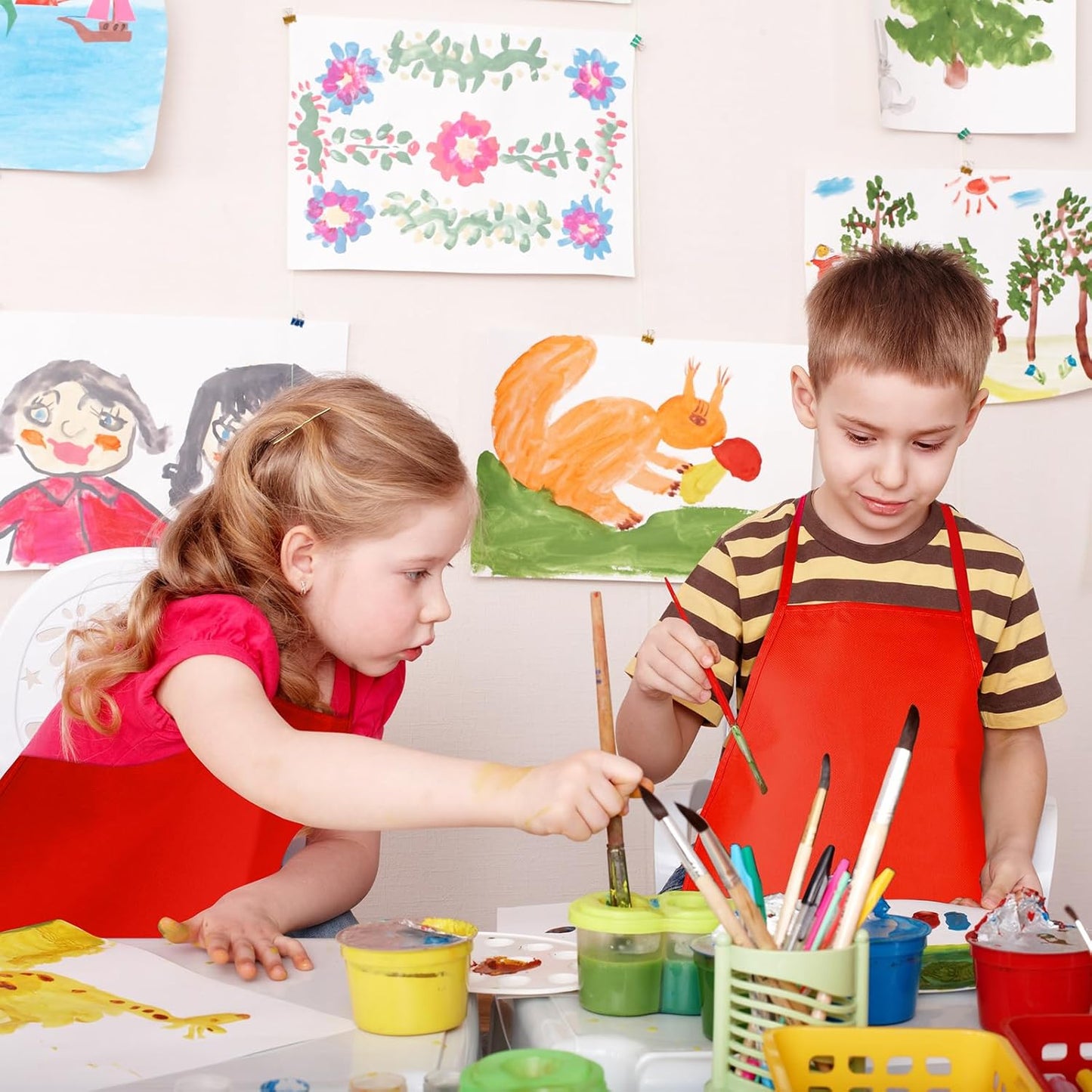 NACHLYNN 10/20/30 Pcs Kids Painting Apron Kid Art Aprons Toddler Paint Apron Smock with 2 Pockets for Cooking Painting Craft