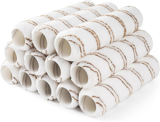 Mister Rui Paint Roller, 12 Pack 9 Inch Microfiber Paint Roller Covers, 10 mm Nap, Paint Rollers for Painting Walls, Washable and Reusable Paint Roller Sleeves, Painting Supplies for House Painting