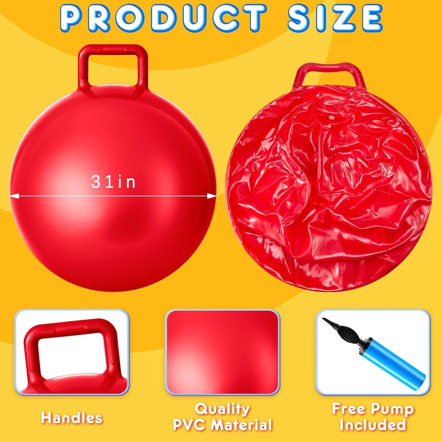 Lewtemi 3 Pcs 31 Inch Bouncing Ball with Handle, Outdoors Hopper Jumping Hopping Ball and Air Pump for Sports Exercise (Red, Blue, Green)