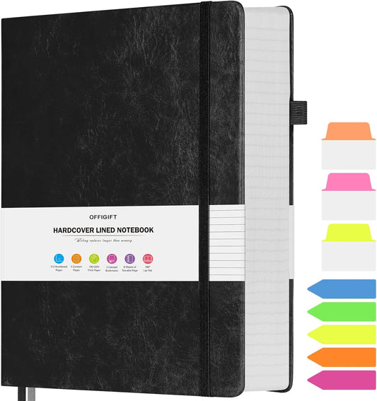 College Ruled Notebook, Large A4 Hardcover Leather Journal, 312 Numbered Pages Writing Journal, 100gsm No Bleed Paper, Lined Journal Notebook for Women Men School Office, 8.5''×11'', Black
