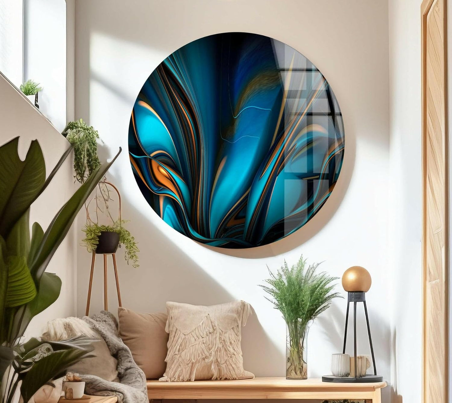 My Photostation.com 60WX40H'' Orange & Blue Abstract Glass Wall ArtTempered Glass Printing Wall Decor Large Wall Art Wall Hangings