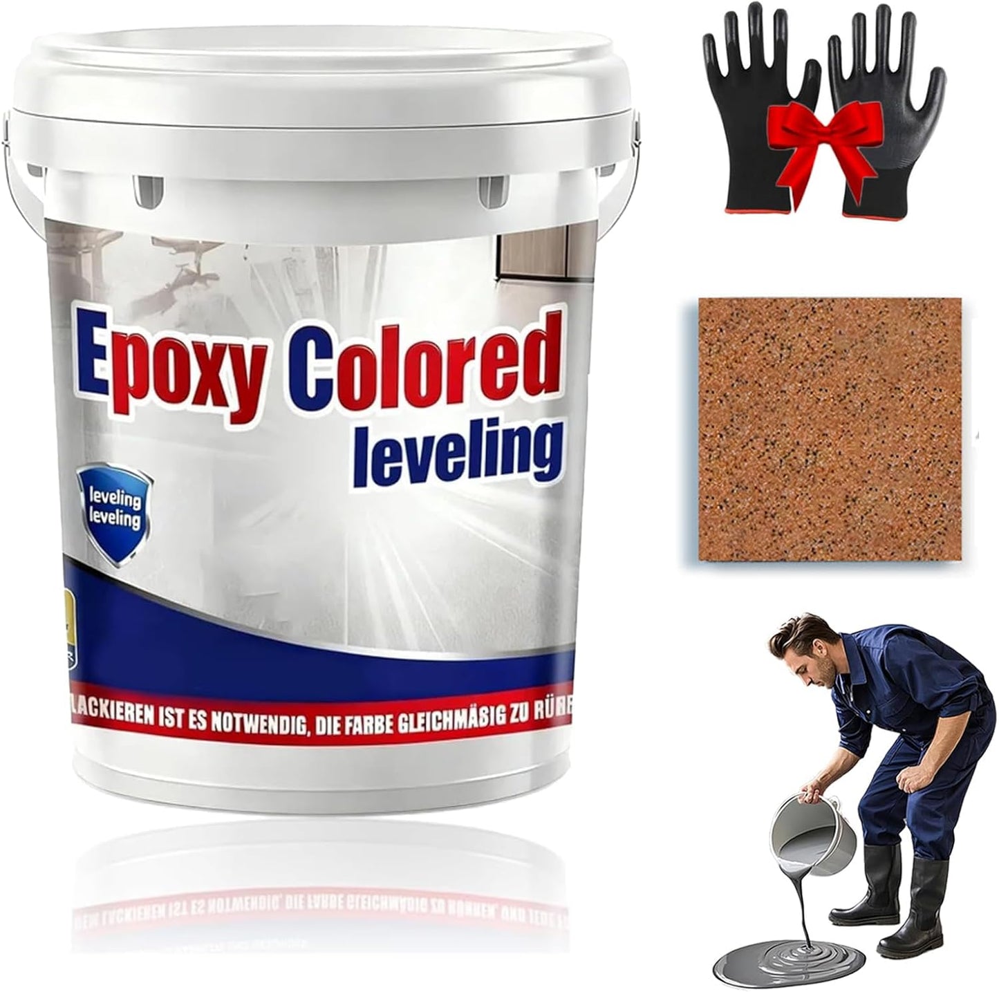 Epoxy Floor Paint, Epoxy Colored Sand Floor Paint, High-Gloss Marble Effect Self-Leveling Coating, Waterproof, Non-Slip, Ultra-Durable for Garage, Basement, Wood Floors (Orange,4.4 lb)